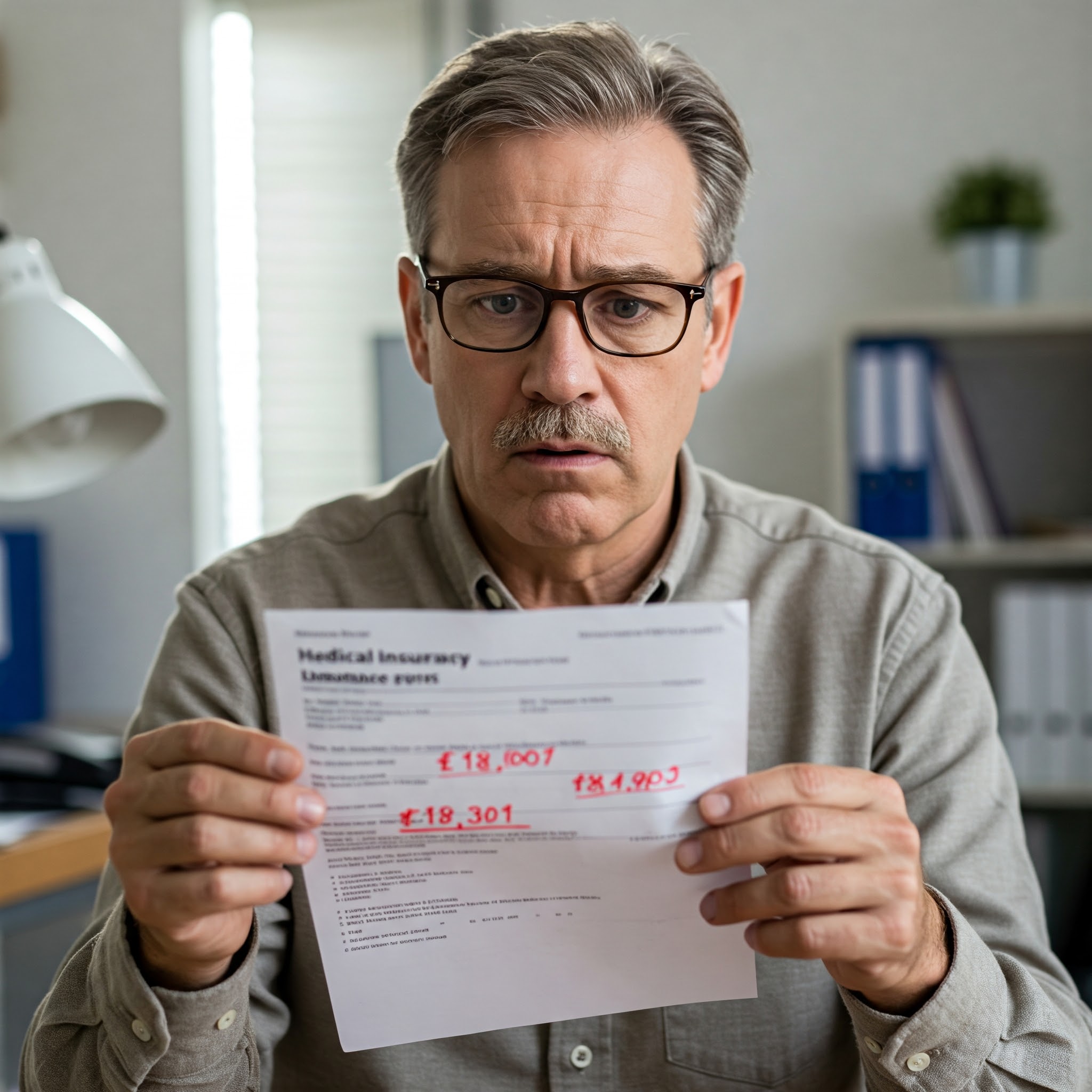 Homme examinant une facture médicale